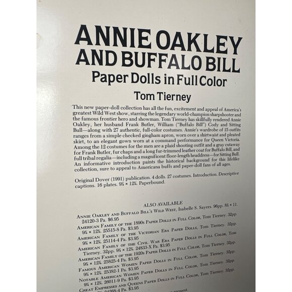 Annie Oakley And Buffalo Bill Paper Dolls In Full Color Book By Tom Tierney - Picture 3 of 7